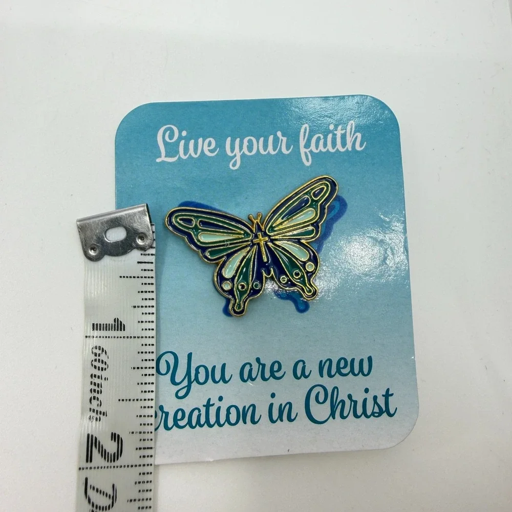 Oriental Trading Christian Butterfly Cross Enamel Lapel Pin Blue Faith Gift